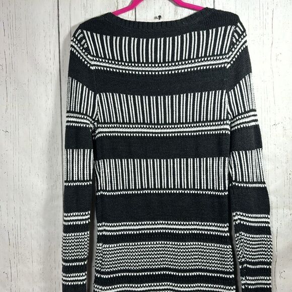 Roxy Black White Striped Sweater Dress Long Sleeve Knit Size L Cozy Winter Y2K - Picture 13 of 15